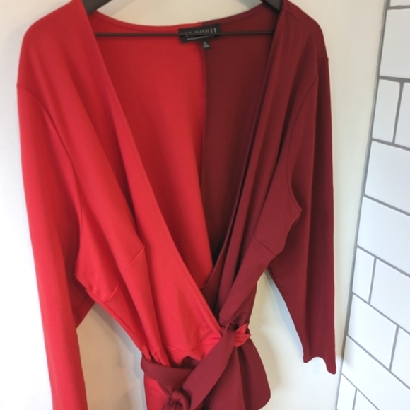 Like New Eloquii 2021 Red Colorblock Wrap Top - Picture 2 of 5